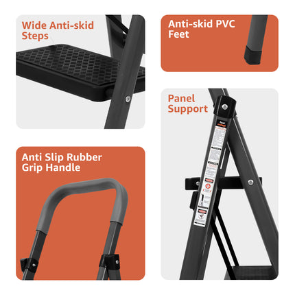 Equal Carbon-Series 5-Step Folding Ladder for Home & Office with Wide Anti-Skid Steps