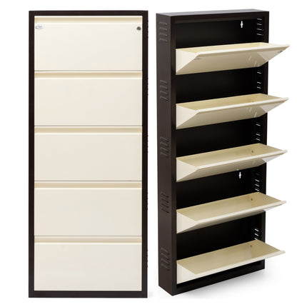 Equal 5 Door Wall Mounted Mild Steel Shoe Rack for Home with Lock