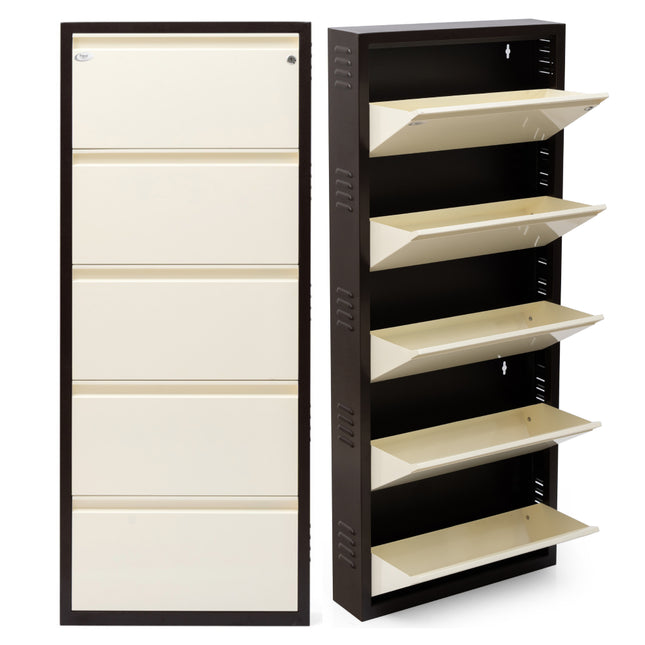 Equal 5 Door Wall Mounted Mild Steel Shoe Rack for Home with Lock