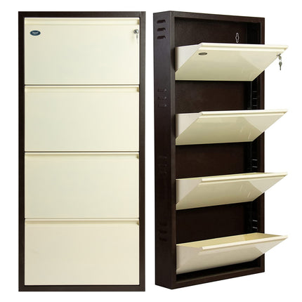 Equal 4 Door Wall Mounted Metal Shoe Rack for Home with Lock