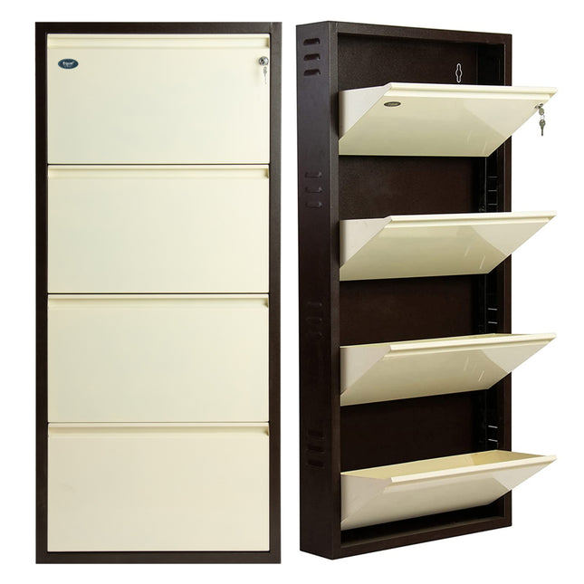 Equal 4 Door Wall Mounted Metal Shoe Rack for Home with Lock
