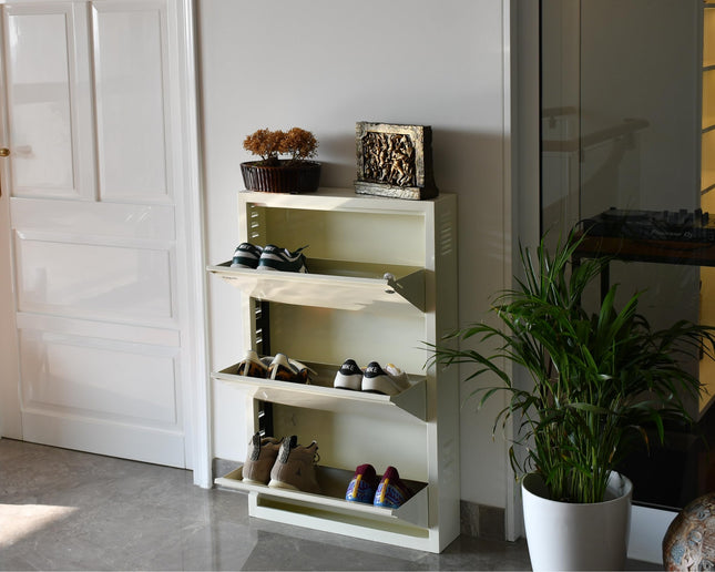 Equal 3 Shelf X Shoe Rack for Home | Premium Mild Steel Shoe Cabinet for Home holds upto 6-9 pairs of shoes | 3 Years Limited Warranty | 3 Shelf - Glossy Ivory