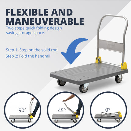Equal 600kg Capacity Plastic Foldable Platform Trolley for Heavy Weight/Material Handling (Grey)