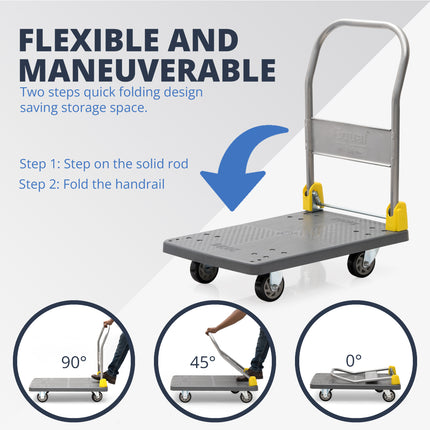 Equal 200kg Capacity Plastic Foldable Platform Trolley for Heavy Weight/Material Handling (Grey)