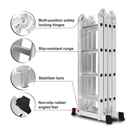 Equal 15 FT. Folding Ladder, 7-in-1 Multi Purpose Extension Aluminum Ladder