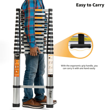 Equal 18.5 FT. Aluminium Foldable & Extended Telescopic Ladder with Finger Protect Technology