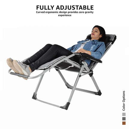 Equal Mild Steel Zero Gravity Reclining Lounge and Folding Recliner Chair (Coffee Brown)