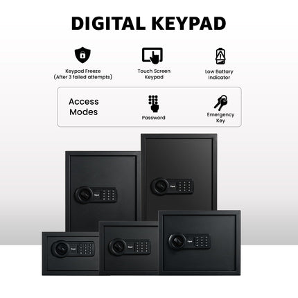 Equal 12L SecureLite Digital Safe Locker with Pincode Access and Emergency Key - Black