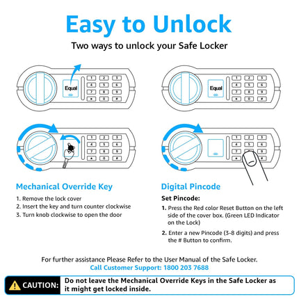 Equal 12L SecureLite Digital Safe Locker with Pincode Access and Emergency Key - Black