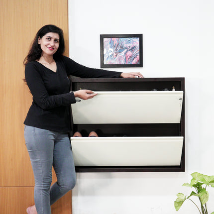 Equal 2 Door Wall Mounted Mild Steel Shoe Rack for Home with Lock