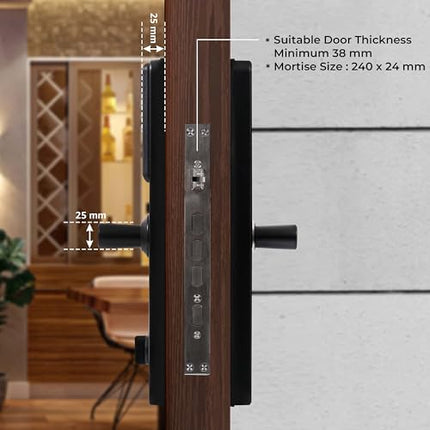 Equal Smart Door Lock A8 WiFi in Gloss Black: Fingerprint & 5 More Ways to Unlock; Wooden Door Compatible; 1-Year Warranty.