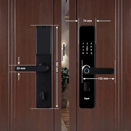Equal Smart Door Lock A8 WiFi in Gloss Black: Fingerprint & 5 More Ways to Unlock; Wooden Door Compatible; 1-Year Warranty.