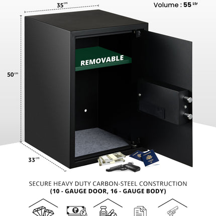 Equal 55L SecureLite Digital Safe Locker with Pincode Access and Emergency Key - Black