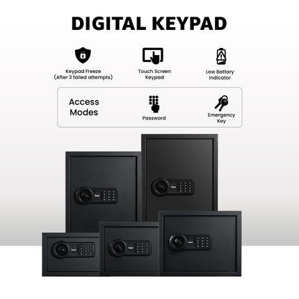 Equal 55L SecureLite Digital Safe Locker with Pincode Access and Emergency Key - Black
