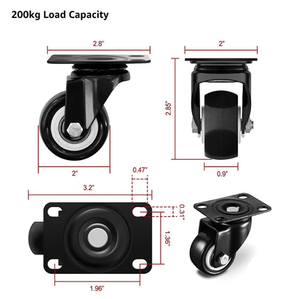 Equal 2 Inch Furniture Caster Wheels For Home/Office/Cabinets/Equipments (Pack Of 4)