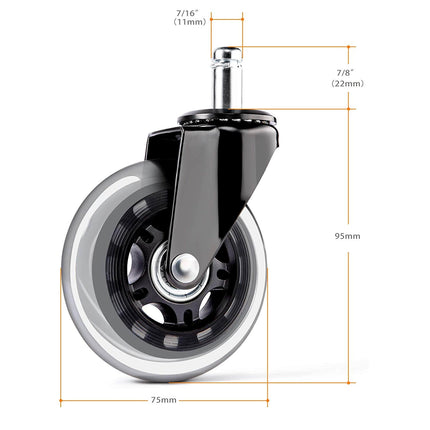 Equal 3 Inch Chair Caster for Office/Home (Pack Of 5) - Stem Type (11/22 mm)