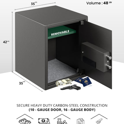Equal 48L SecureLitePro Digital Safe Locker with Pincode Access and Emergency Key - Grey