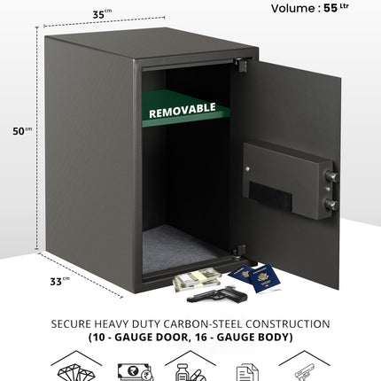 Equal 55L SecureLitePro Digital Safe Locker with Pincode Access and Emergency Key - Grey