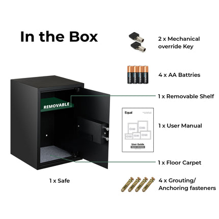 Equal 55L SecureLite Digital Safe Locker with Pincode Access and Emergency Key - Black